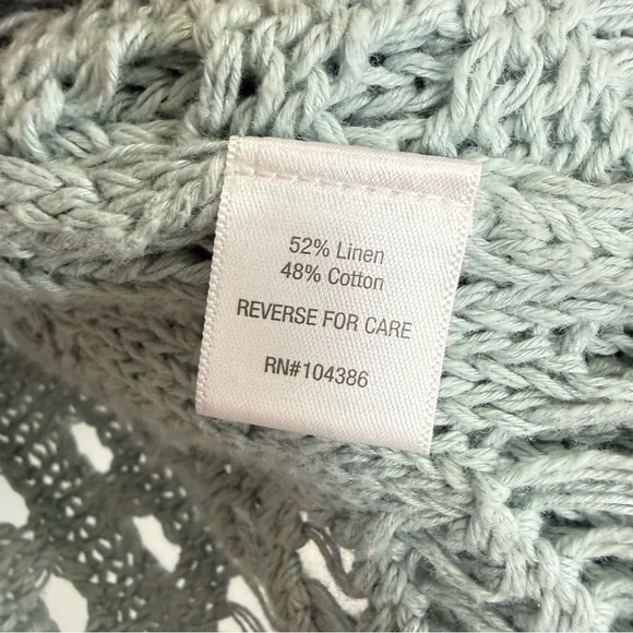 Garnet Hill Cardigan Sweater Womens Medium Blue Open Knit Linen Cotton Blend - Picture 5 of 10